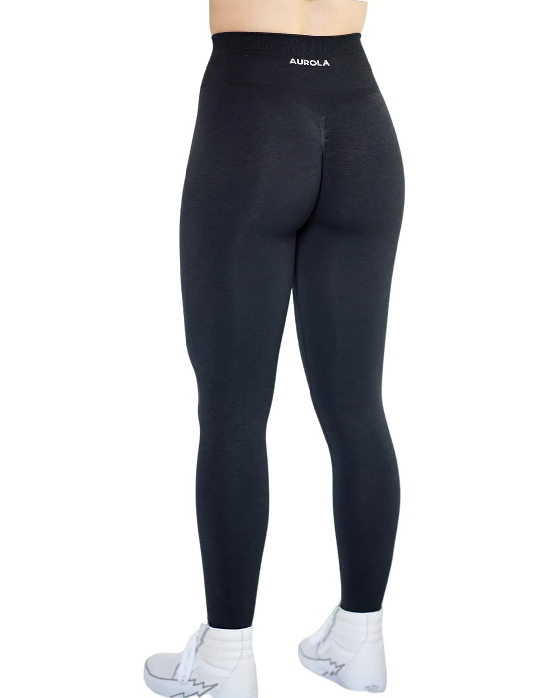 AUROLA Workout Leggings for Women Seamless Scrunch Tights Tummy Control Gym Fitness Girl Sport Active Yoga Pants-25'' (M, Black)