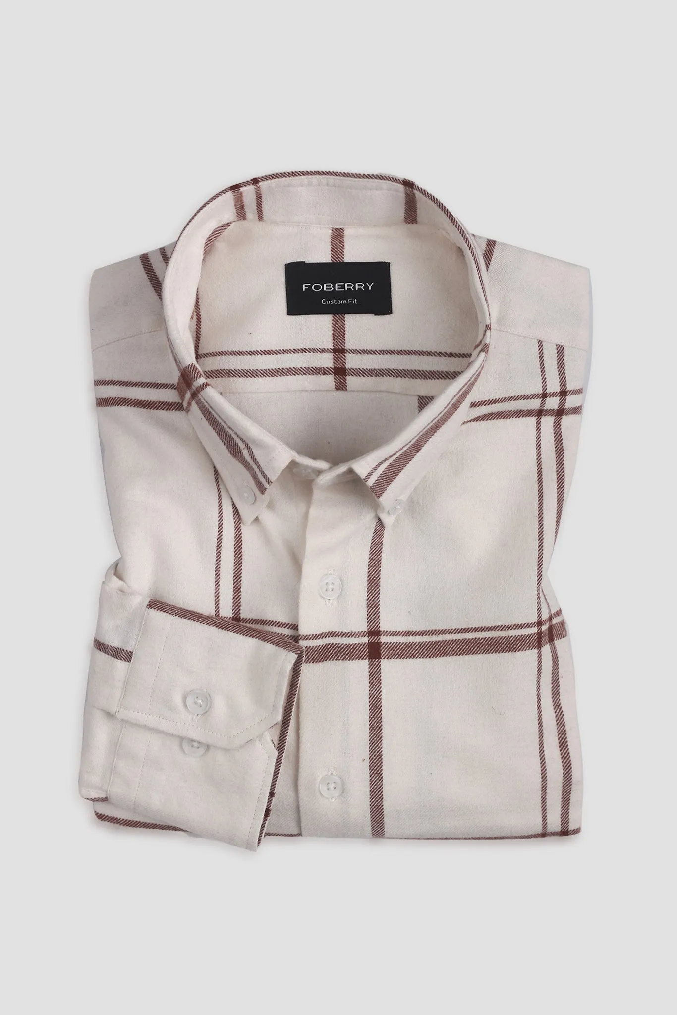 Brown White Tartan Brushed Flannel Shirt