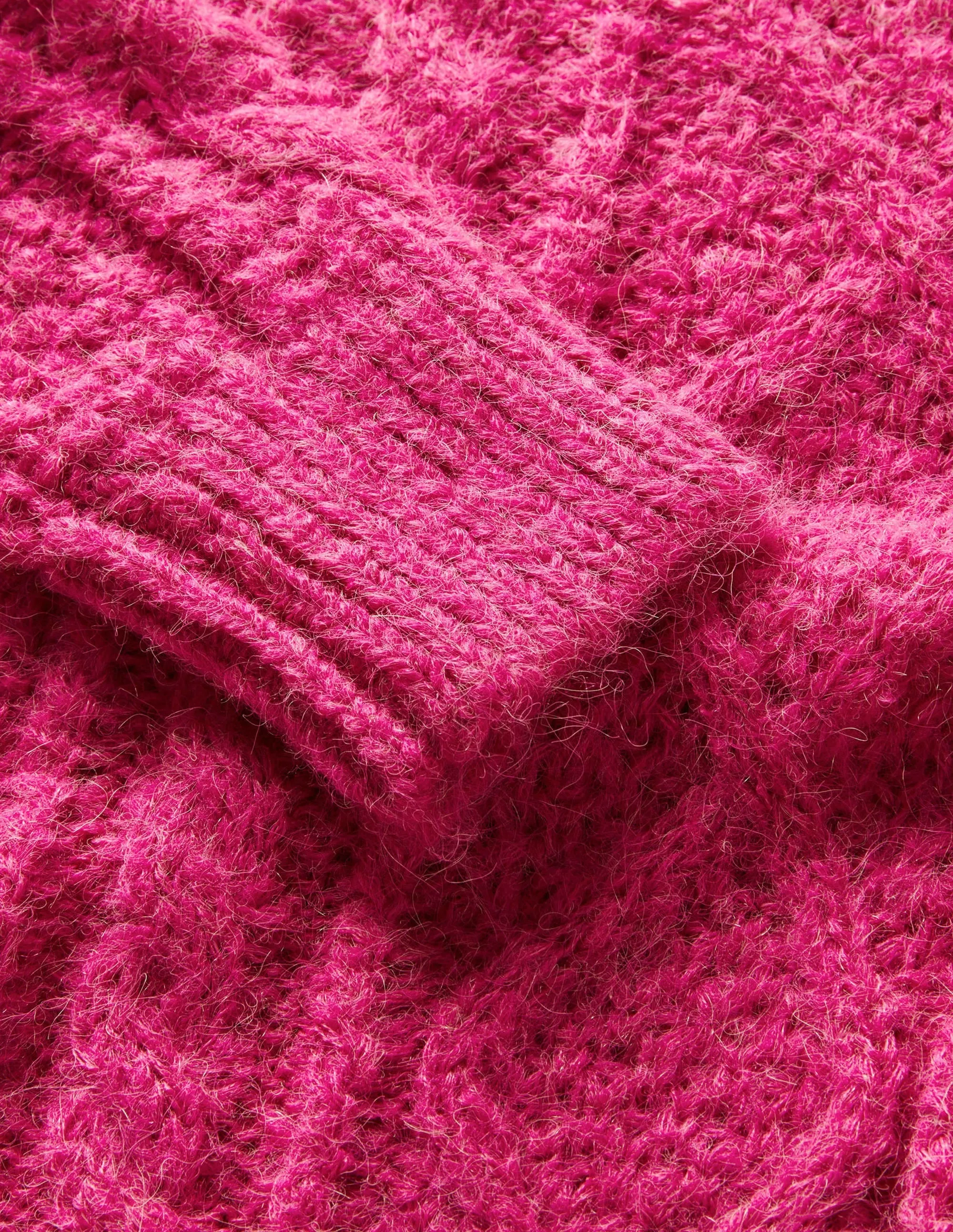 Chunky Cable Roll Neck Jumper-Shocking Pink Cable