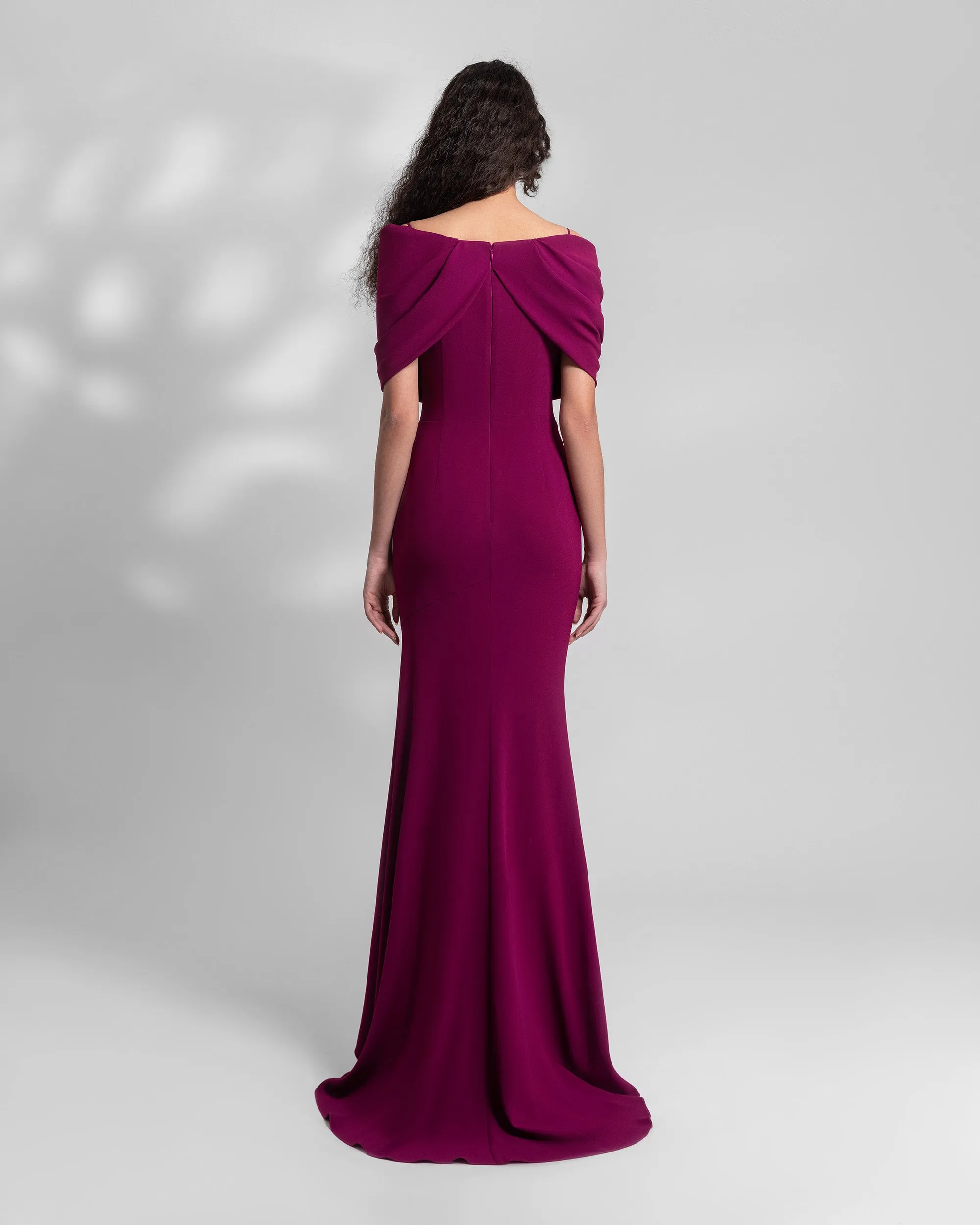 Dark Fuchsia Draped Off-The-Shoulders Dress