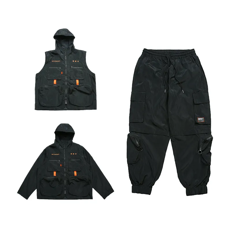 Detachable Cargo Waistcoat Military Jacket And Loose Fit Pants -BB272