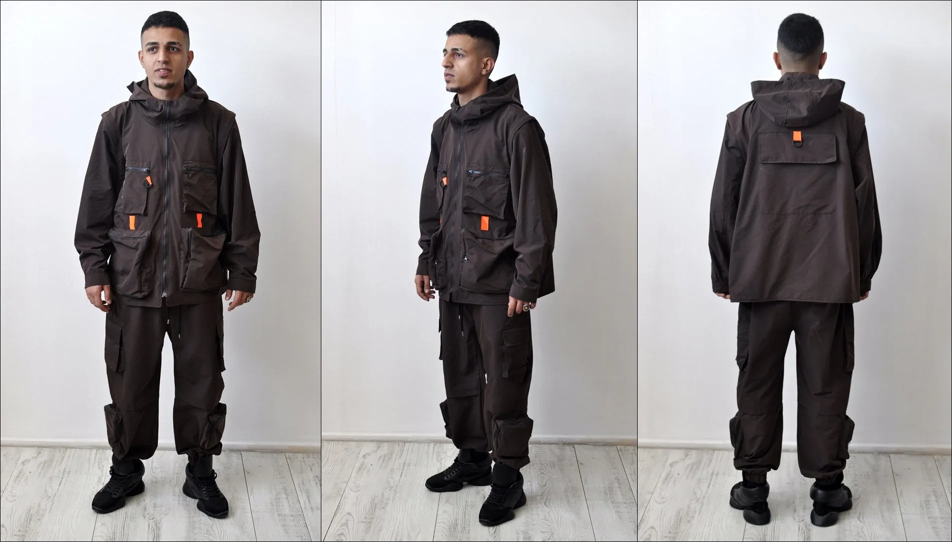 Detachable Cargo Waistcoat Military Jacket And Loose Fit Pants -BB272