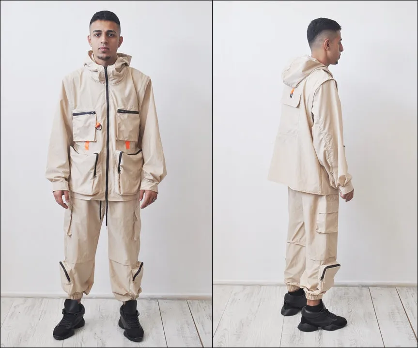 Detachable Cargo Waistcoat Military Jacket And Loose Fit Pants -BB272