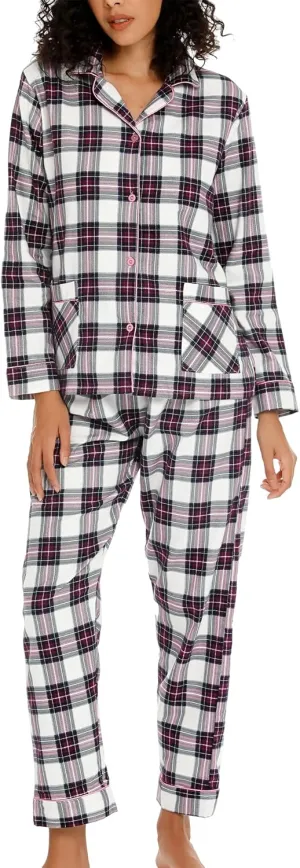 ENJOYNIGHT Womens Cotton Flannel Pajamas Set Long Sleeve Button Down Sleepwear Set