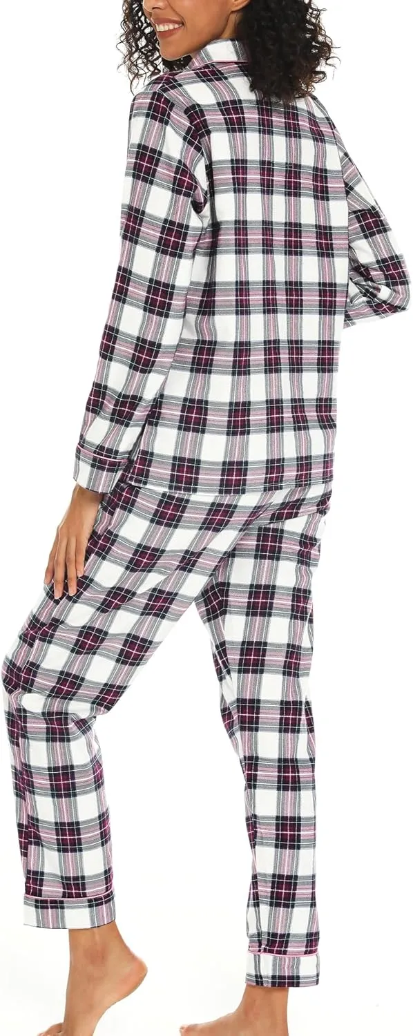 ENJOYNIGHT Womens Cotton Flannel Pajamas Set Long Sleeve Button Down Sleepwear Set