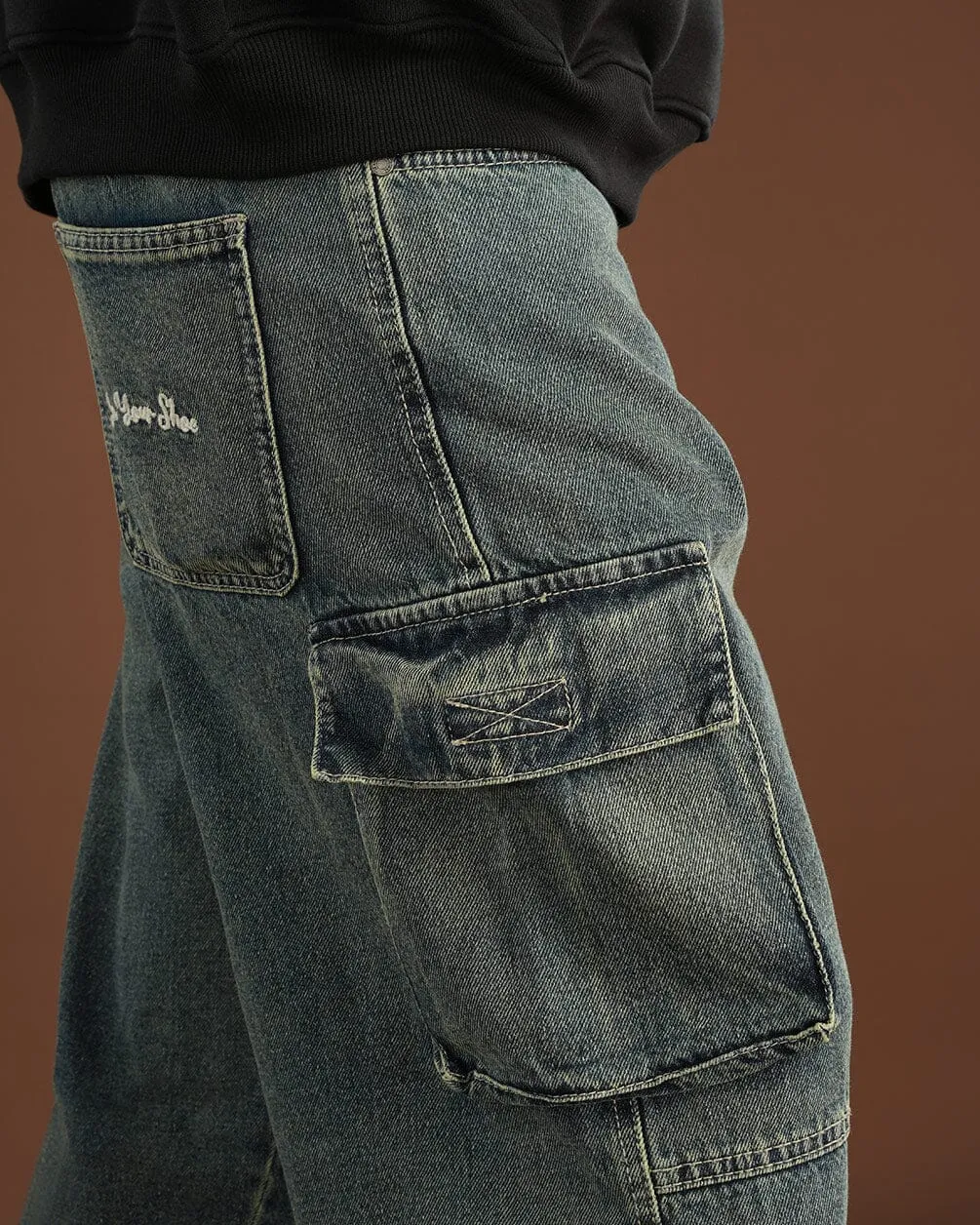 Grey Washed Multi-Pocket Cargo Jeans