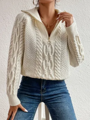 Harlow  Cable Knit Sweater with Zipper Collar