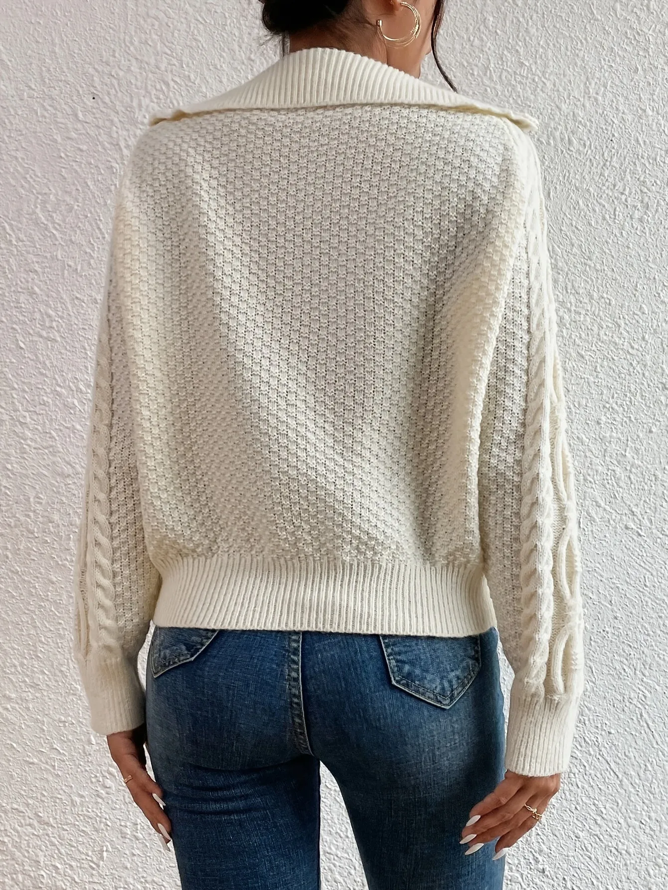 Harlow  Cable Knit Sweater with Zipper Collar