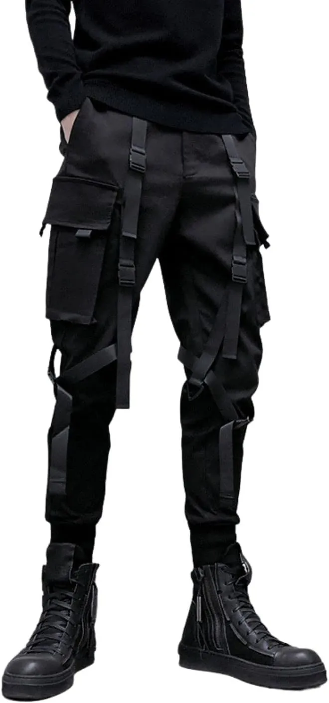 Kinkia Men's Hip Hop Harem Pants Multi-Pockets Casual Slim Fit Streetwear Cargo Military Trousers