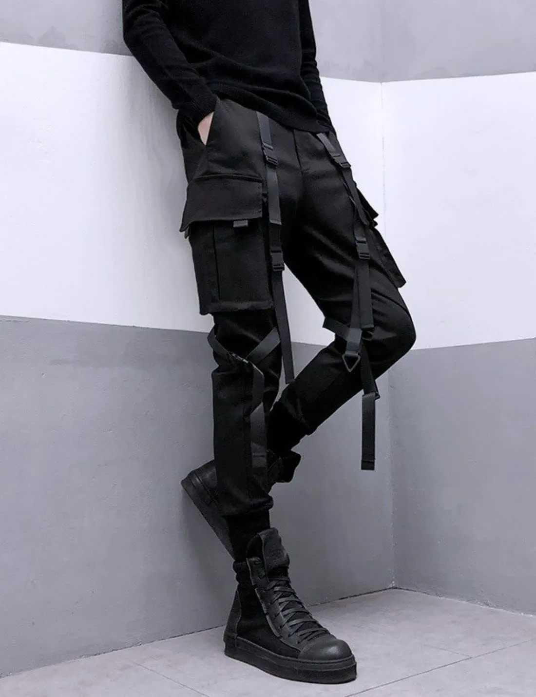 Kinkia Men's Hip Hop Harem Pants Multi-Pockets Casual Slim Fit Streetwear Cargo Military Trousers