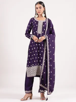 Luxurious Dark Purple Silk Salwar Suit with Sequence Embroidery