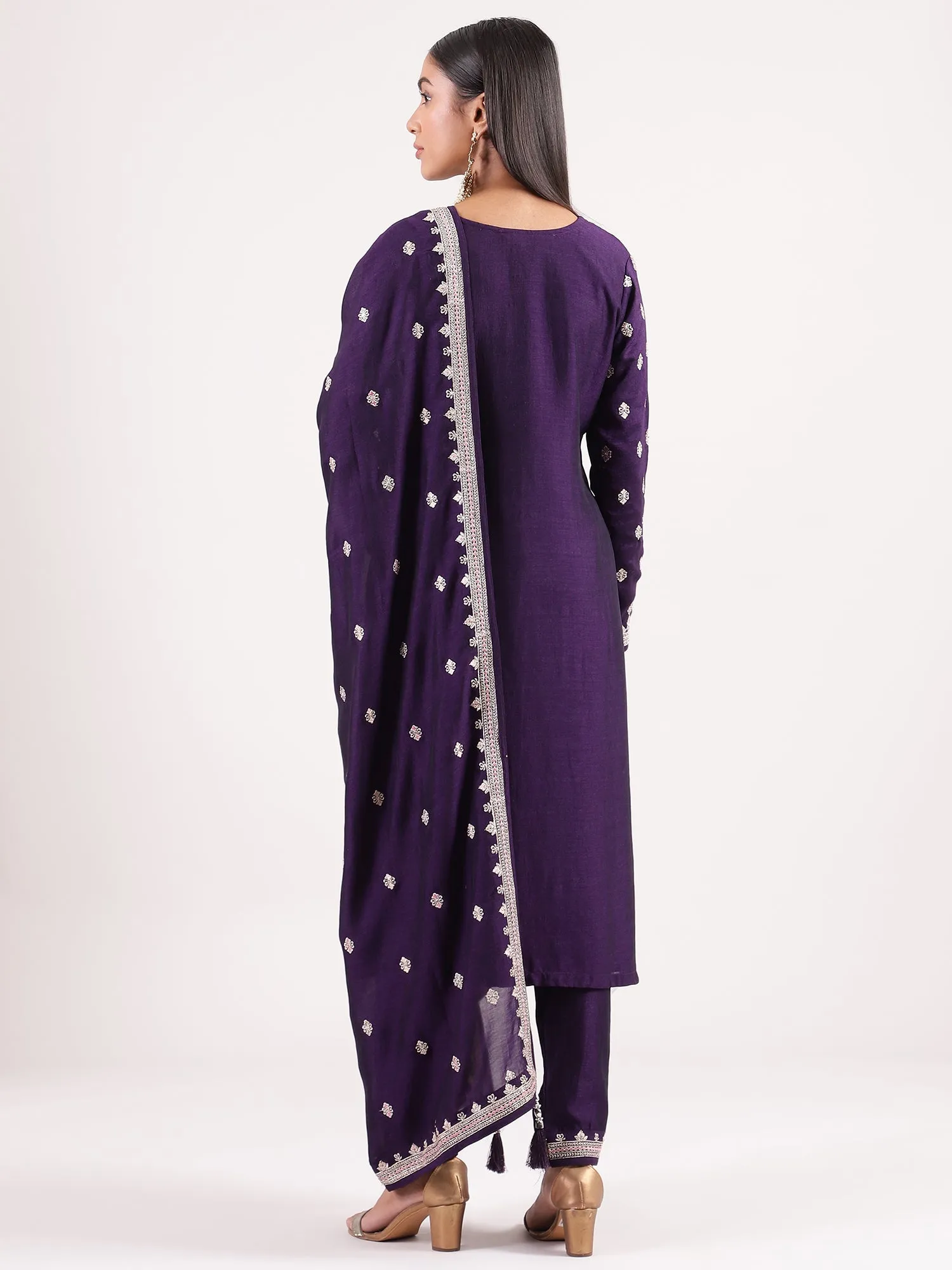 Luxurious Dark Purple Silk Salwar Suit with Sequence Embroidery