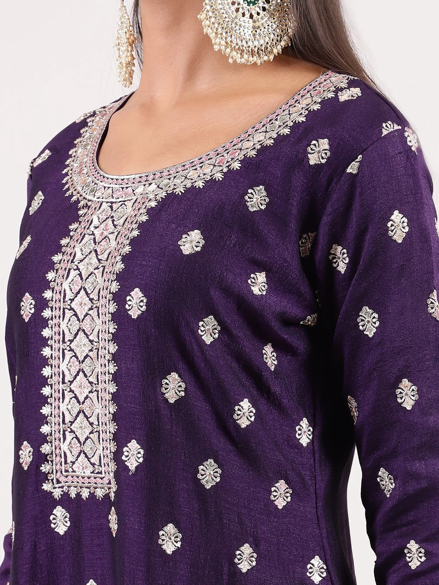 Luxurious Dark Purple Silk Salwar Suit with Sequence Embroidery