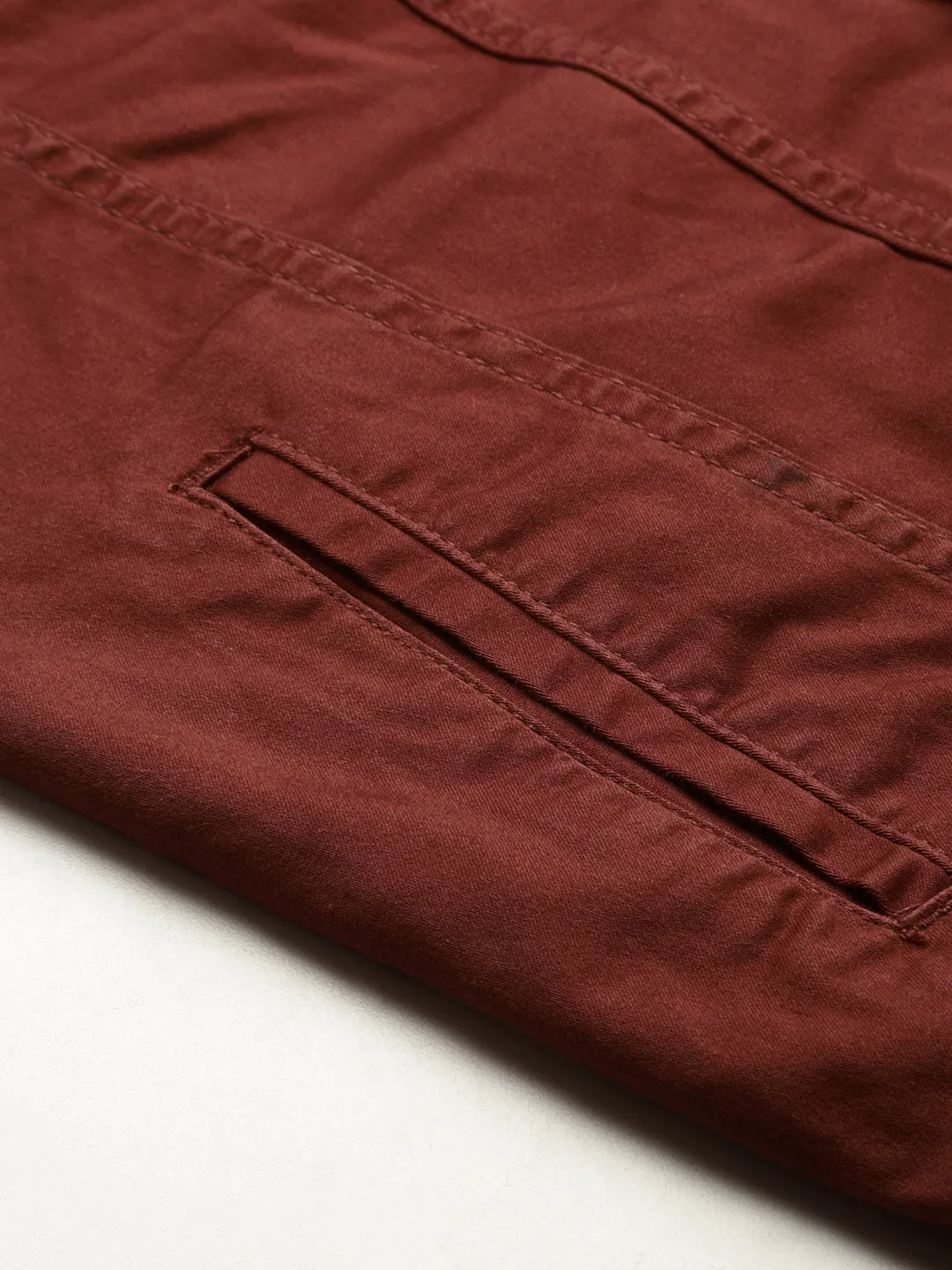 Men Orange Solid Casual Shacket