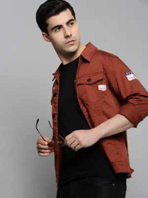 Men Orange Solid Casual Shacket