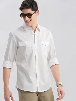 Men White Standard Slim Fit Opaque Cotton Casual Shirt