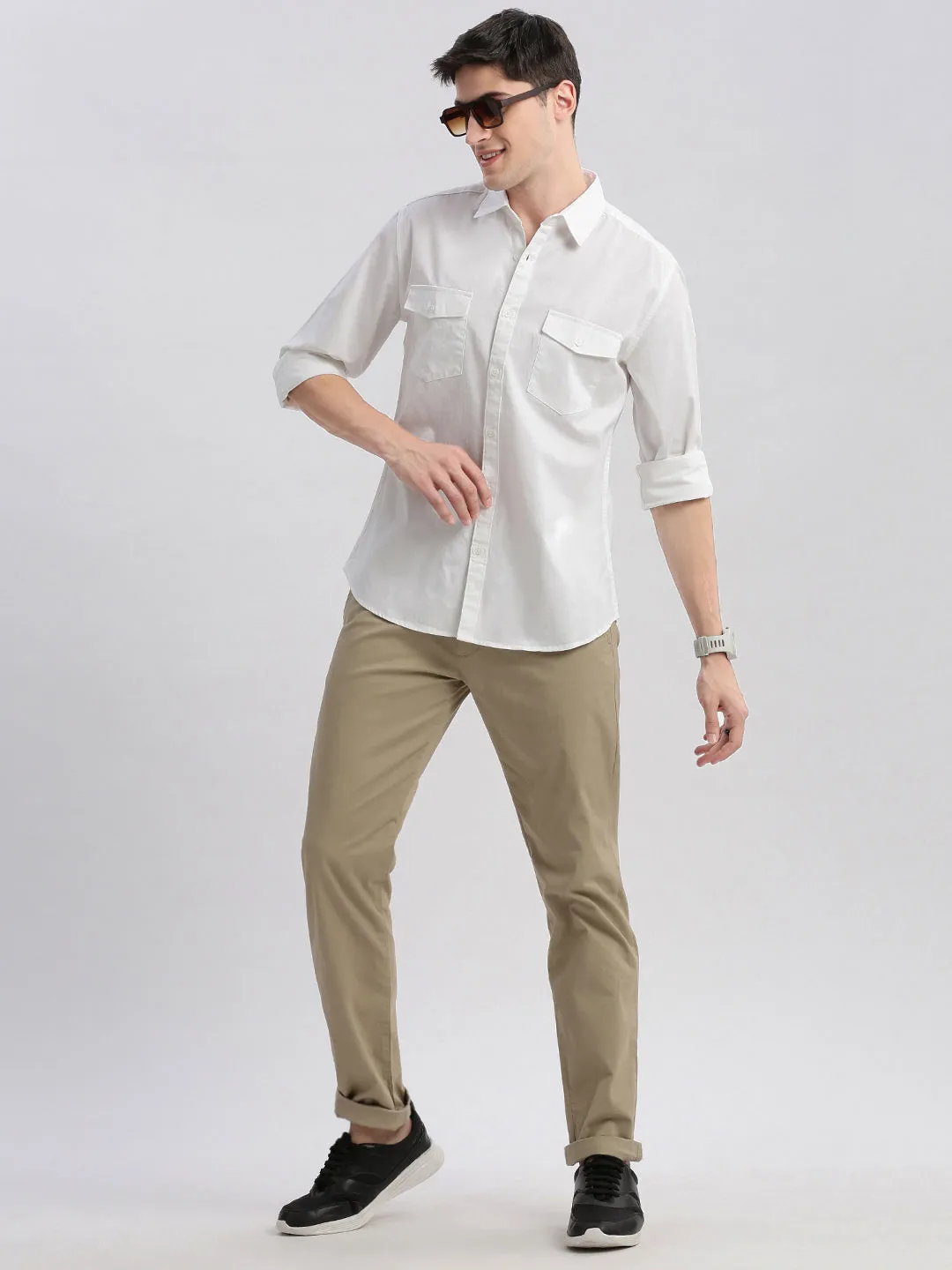Men White Standard Slim Fit Opaque Cotton Casual Shirt