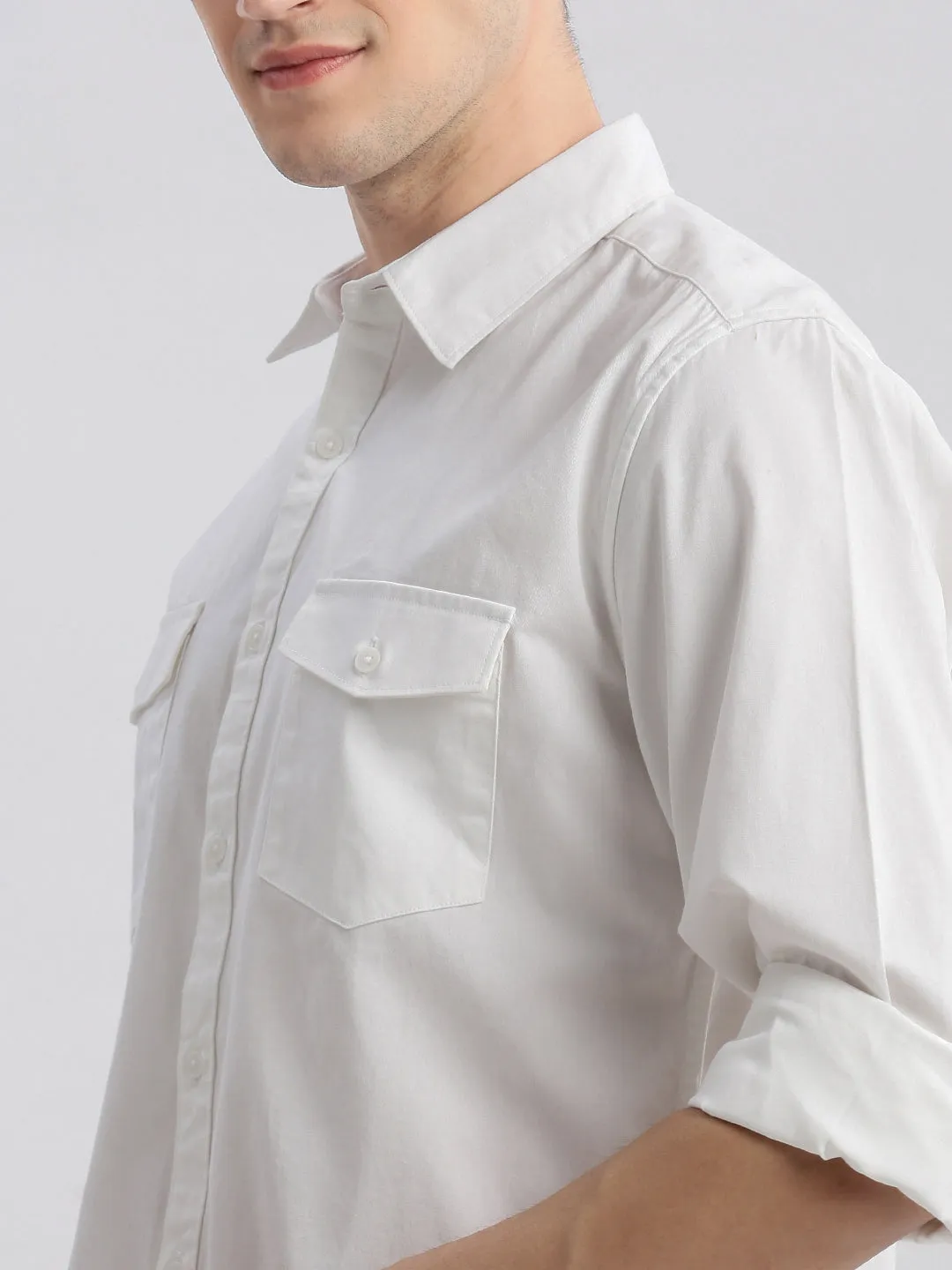 Men White Standard Slim Fit Opaque Cotton Casual Shirt