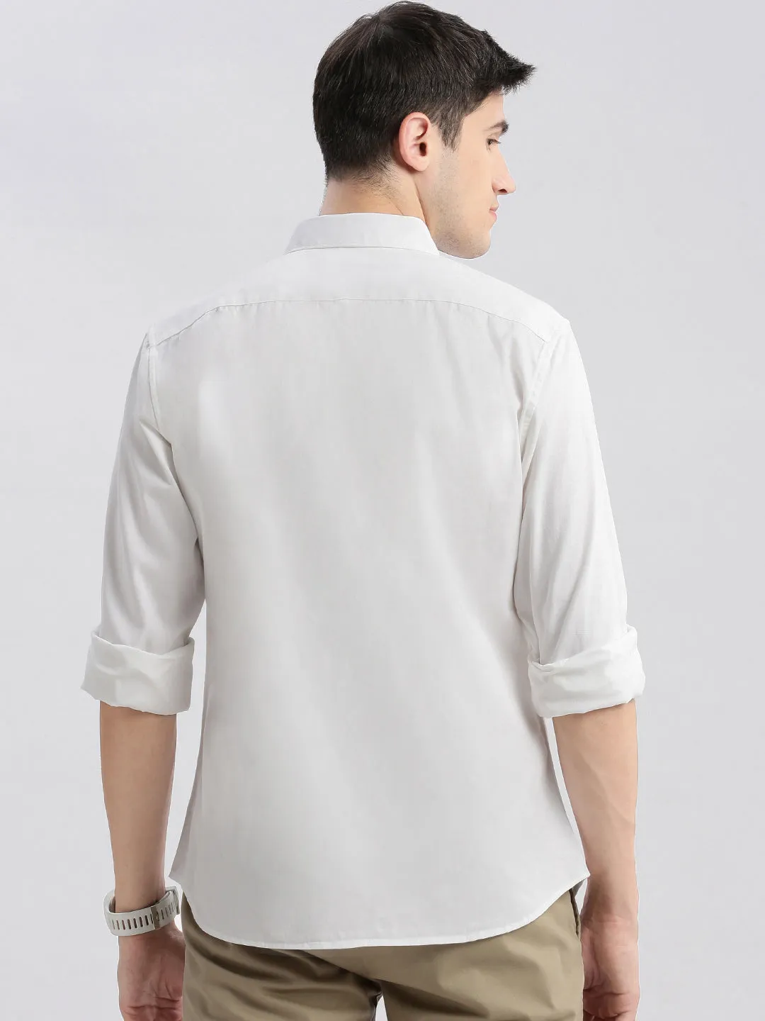 Men White Standard Slim Fit Opaque Cotton Casual Shirt