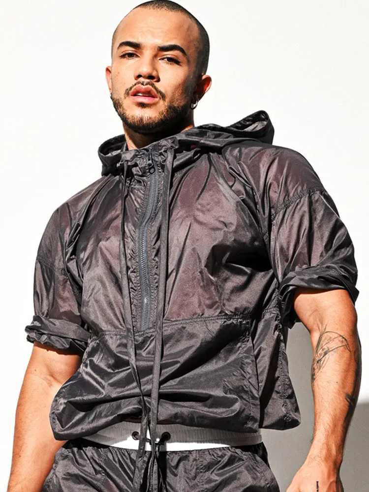 Mens Half Sleeve Hooded Activewear Tops
