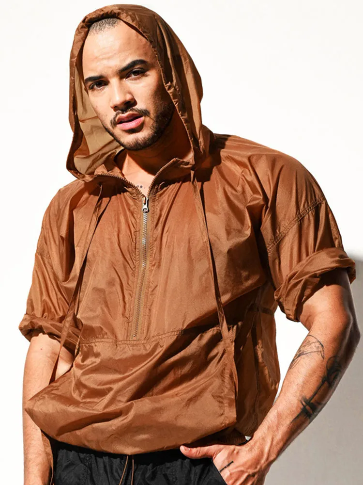 Mens Half Sleeve Hooded Activewear Tops
