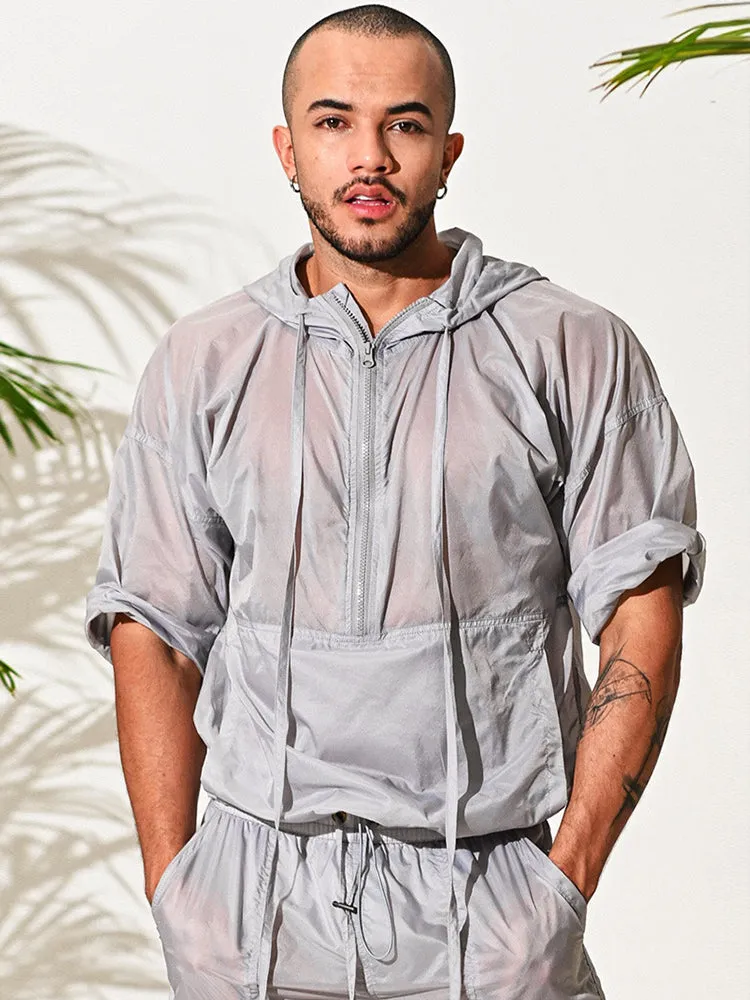 Mens Half Sleeve Hooded Activewear Tops