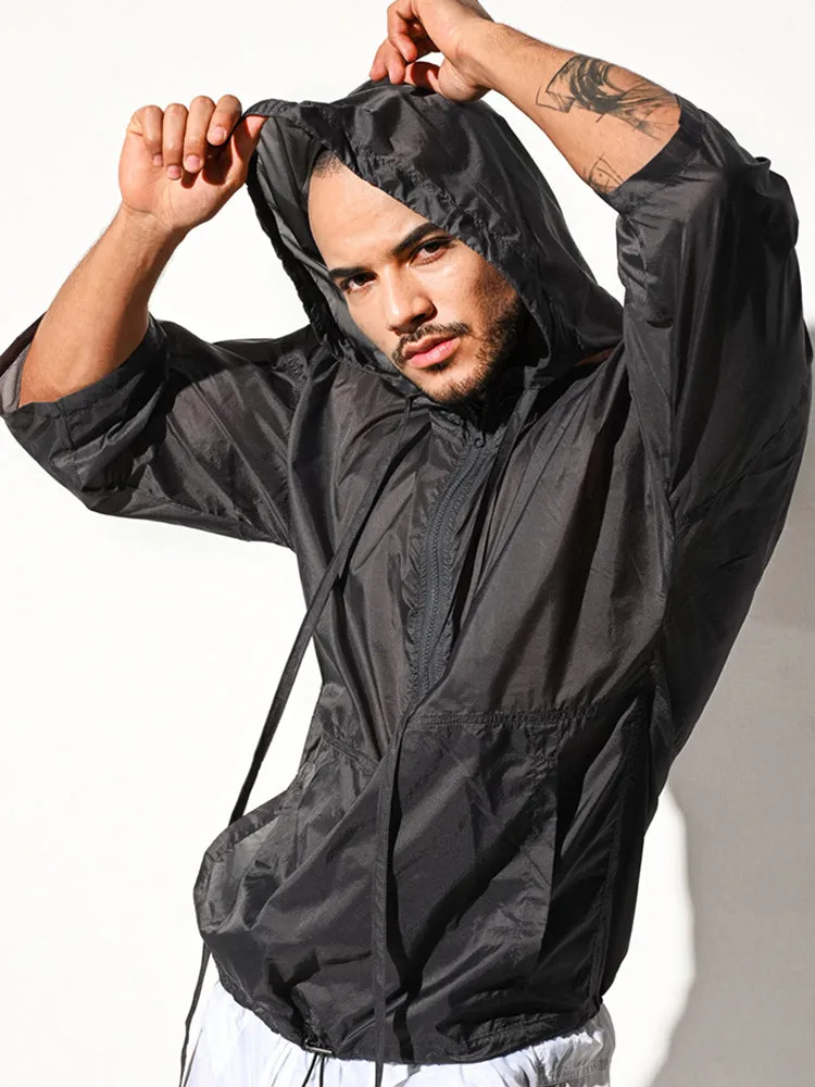 Mens Half Sleeve Hooded Activewear Tops