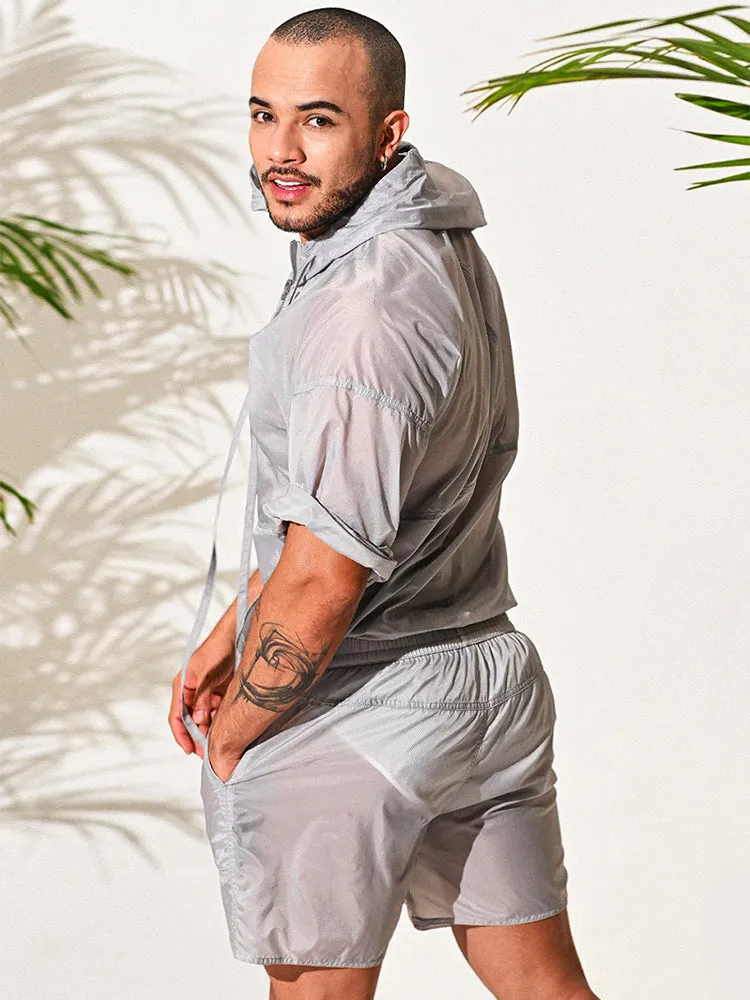Mens Half Sleeve Hooded Activewear Tops