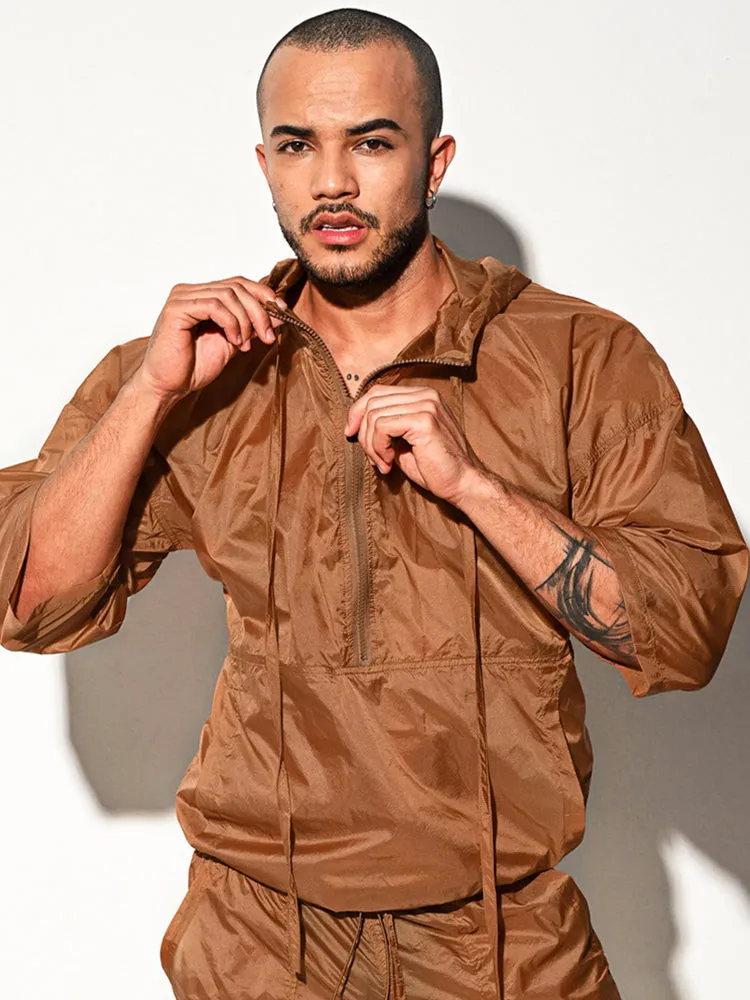 Mens Half Sleeve Hooded Activewear Tops