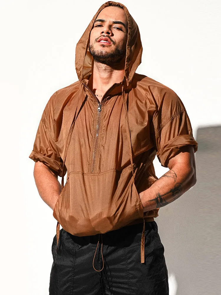 Mens Half Sleeve Hooded Activewear Tops
