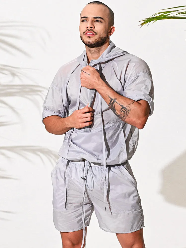 Mens Half Sleeve Hooded Activewear Tops