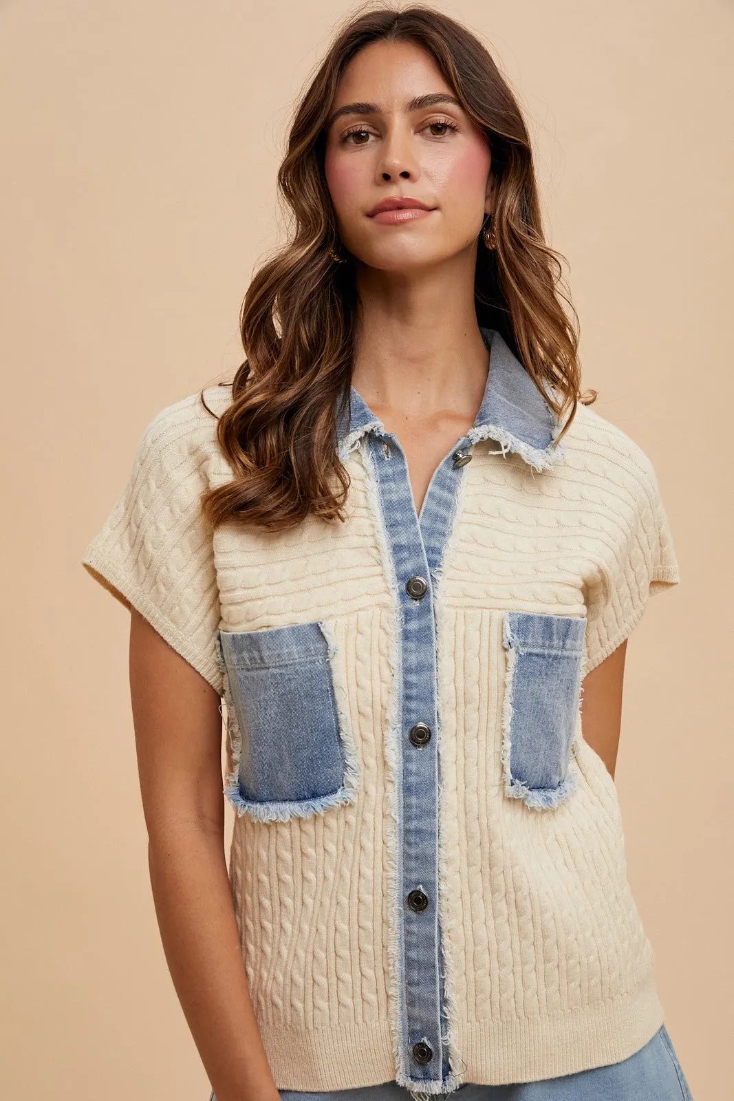 Mixed Media Cableknit Blouse