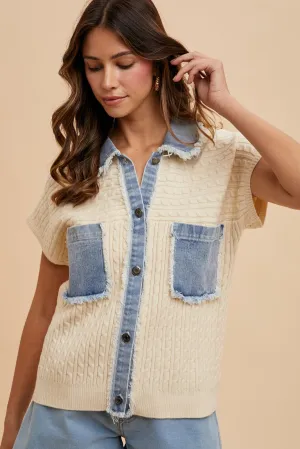 Mixed Media Cableknit Blouse