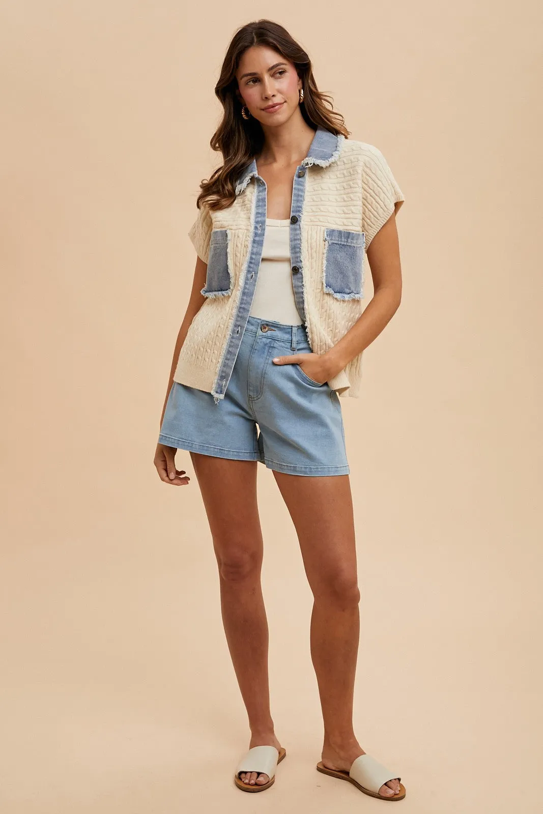 Mixed Media Cableknit Blouse