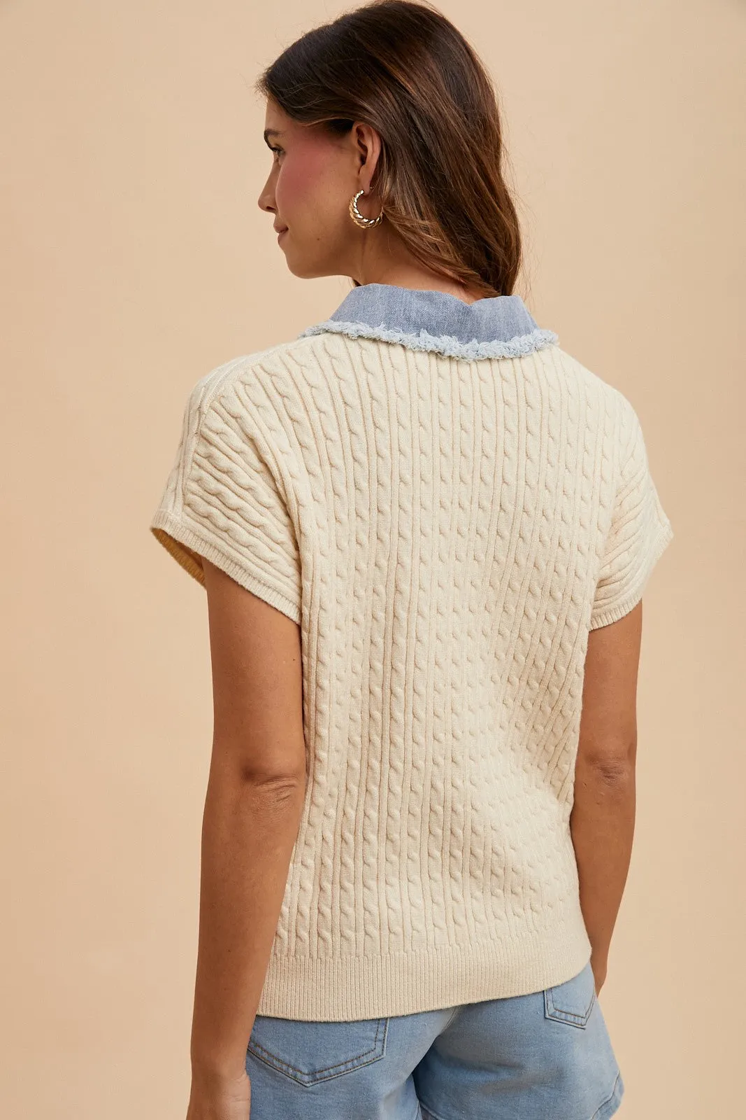Mixed Media Cableknit Blouse