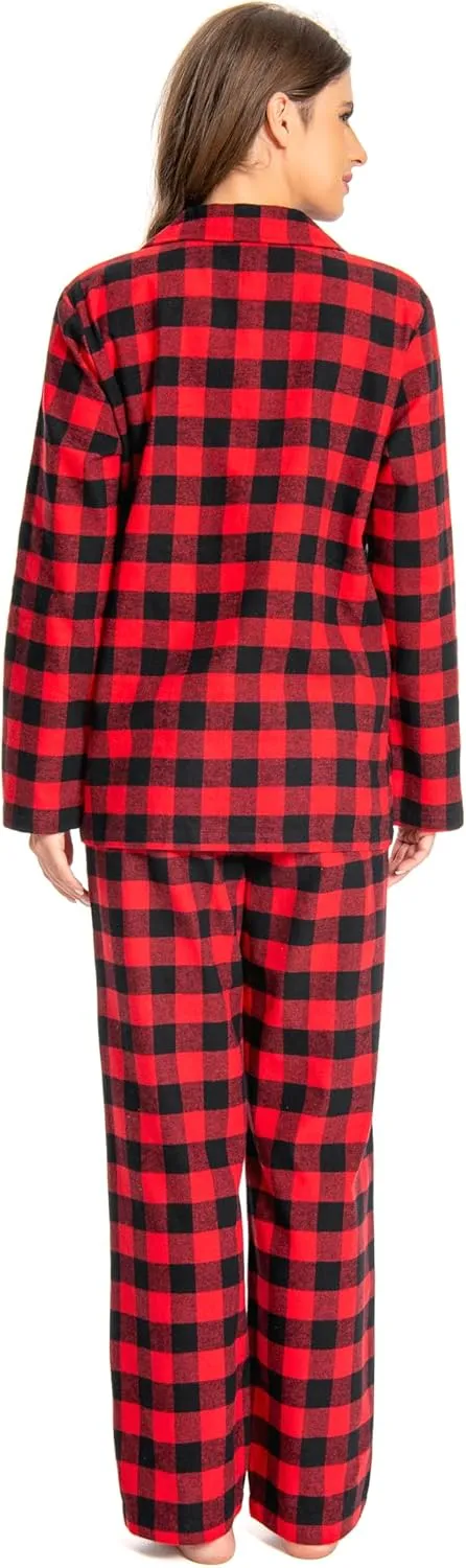 Nutria Womens Flannel Pajamas Set 100% Cotton Sleepwear Long Sleeve Button Down Nightwear Pants Pjs Loungewear Top&Bottom D06