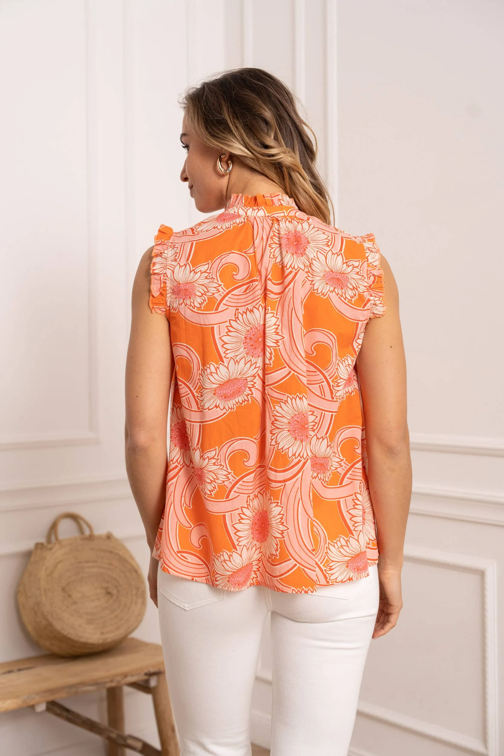 Orange Blossom Printed Cotton Tank Top- One Size