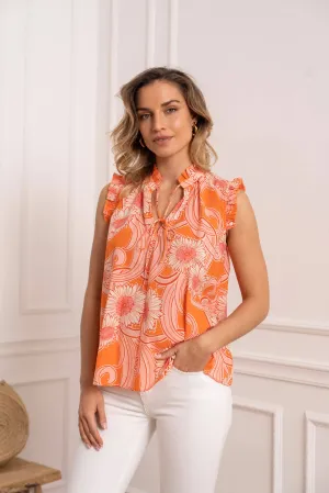 Orange Blossom Printed Cotton Tank Top- One Size