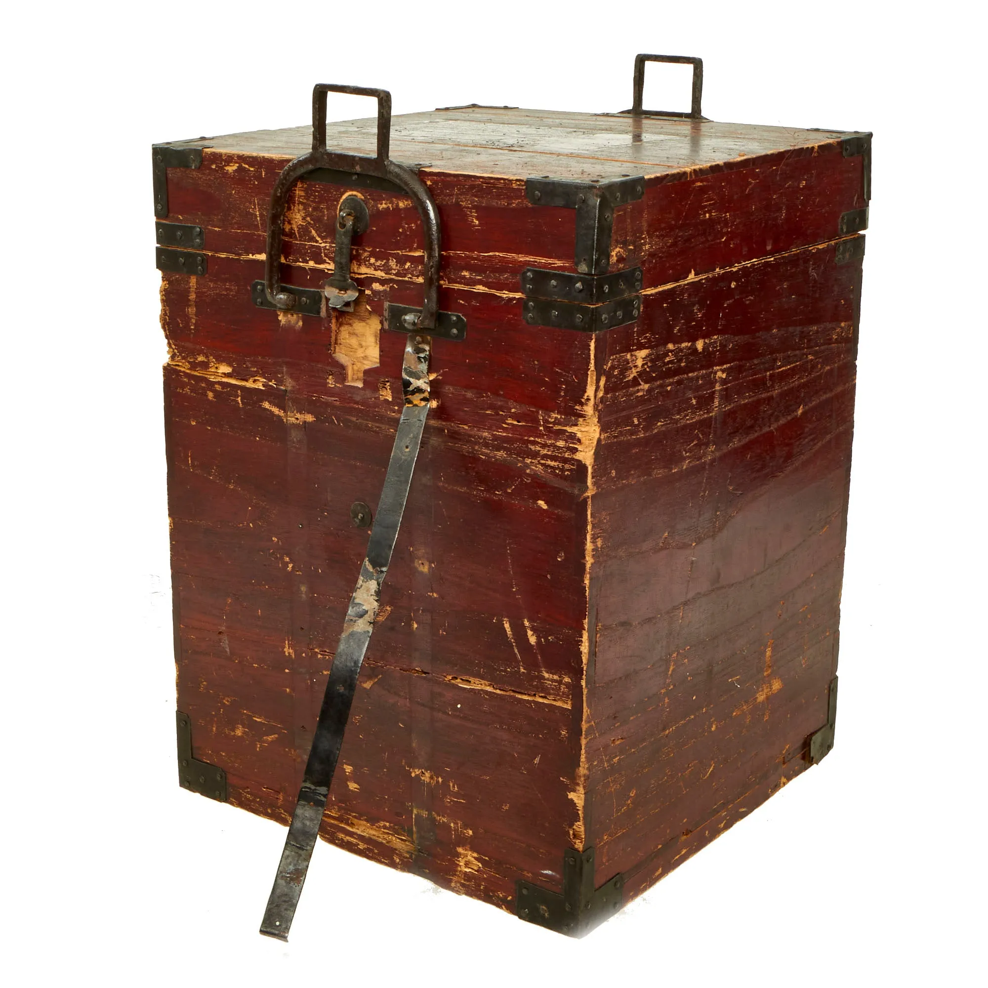 Original Japanese 19th Century Edo Period Samurai Full Body Armor with Kabuto Helmet in Wood Transit Chest