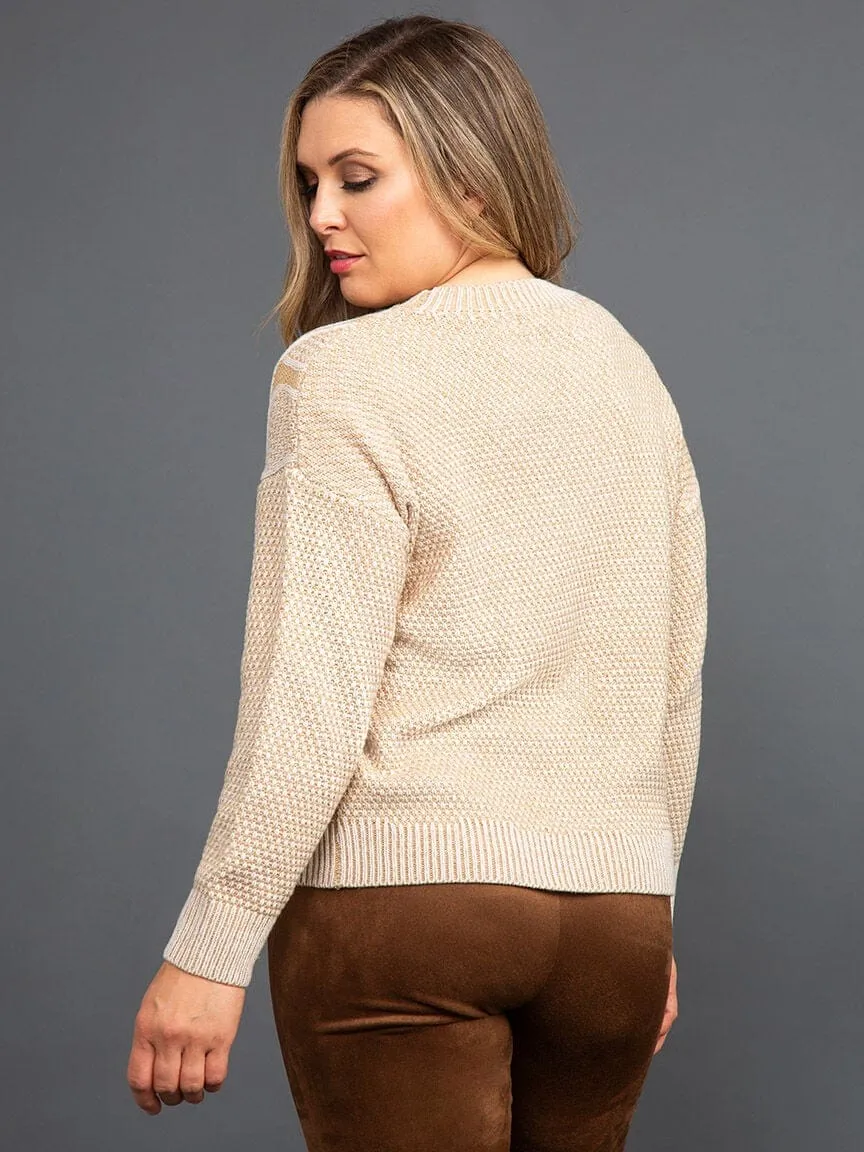 Papillon Diamond Print Ribbed Details Sweater - 17234