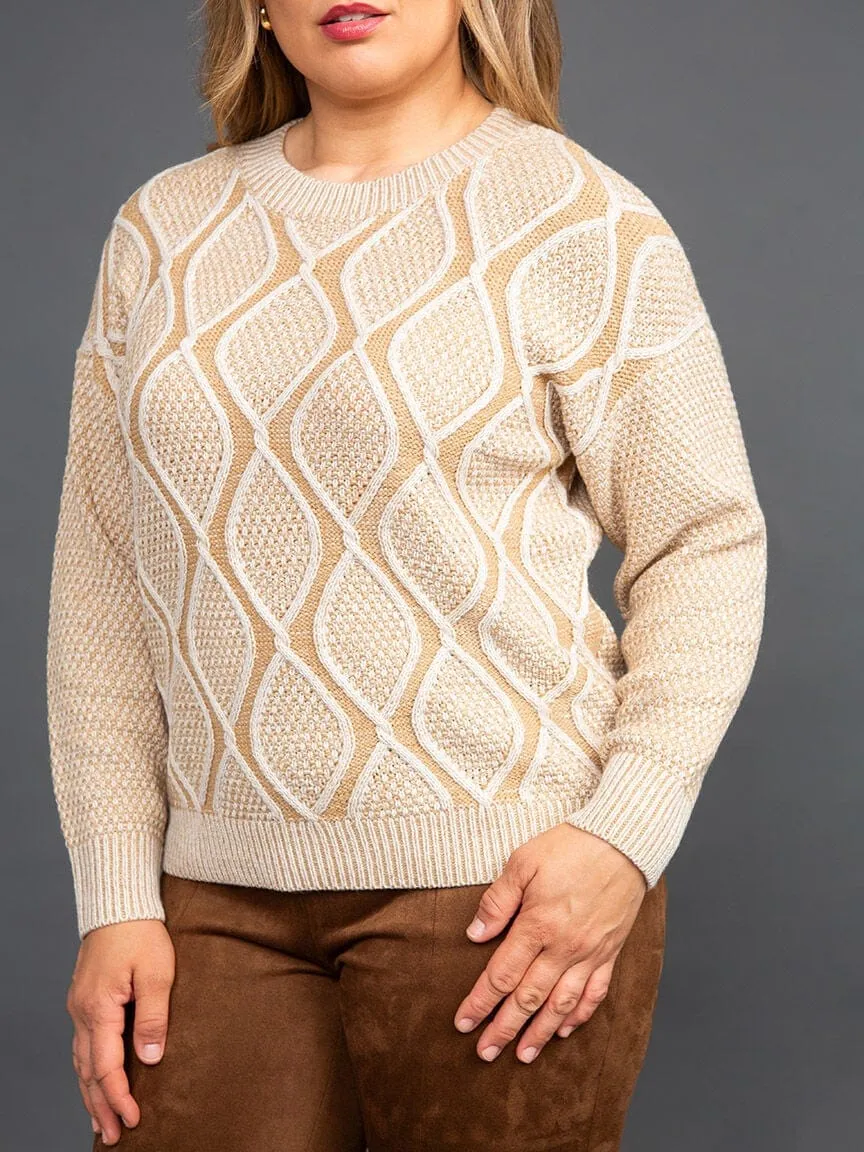 Papillon Diamond Print Ribbed Details Sweater - 17234