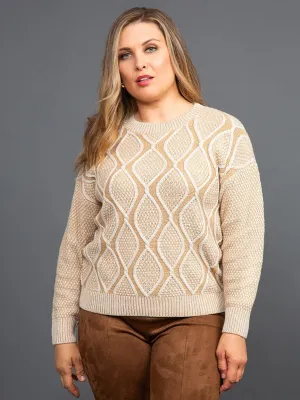Papillon Diamond Print Ribbed Details Sweater - 17234