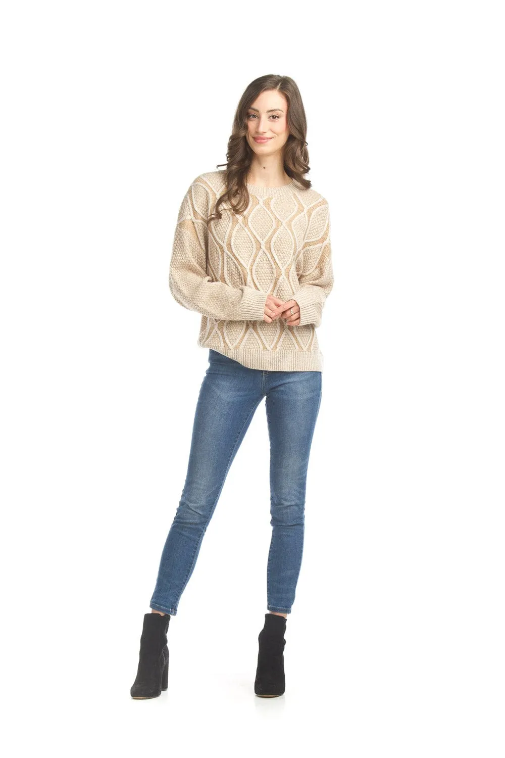 Papillon Diamond Print Ribbed Details Sweater - 17234