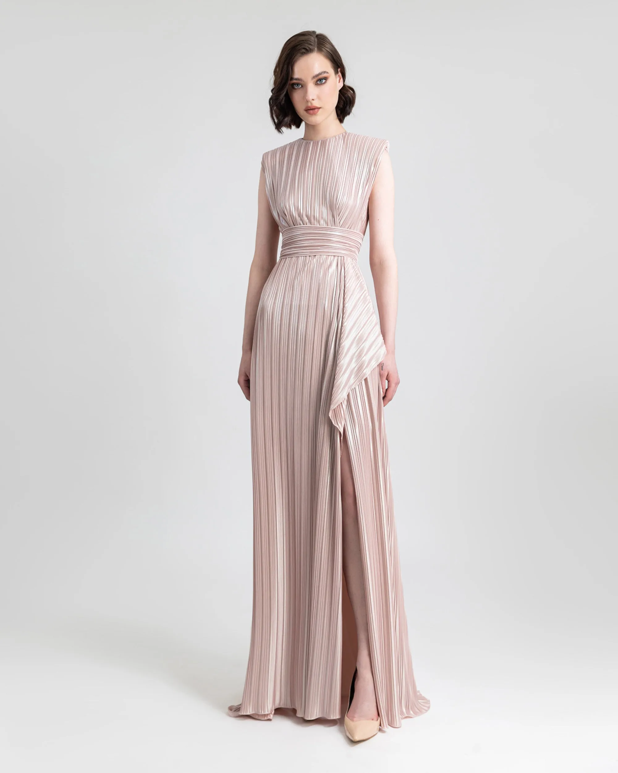 Straight Blush Ruffled Dress