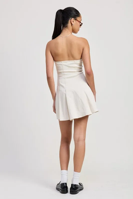 STRAPLESS MINI RUFFLE DRESS