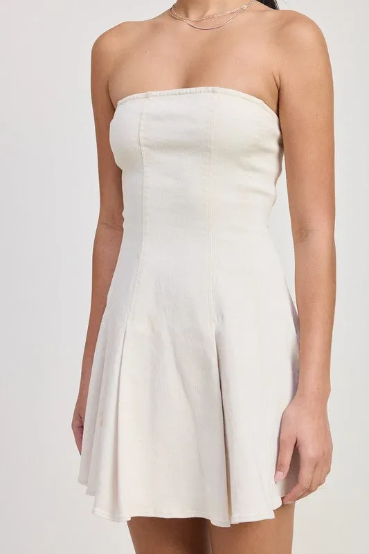 STRAPLESS MINI RUFFLE DRESS