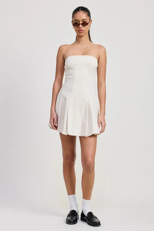 STRAPLESS MINI RUFFLE DRESS