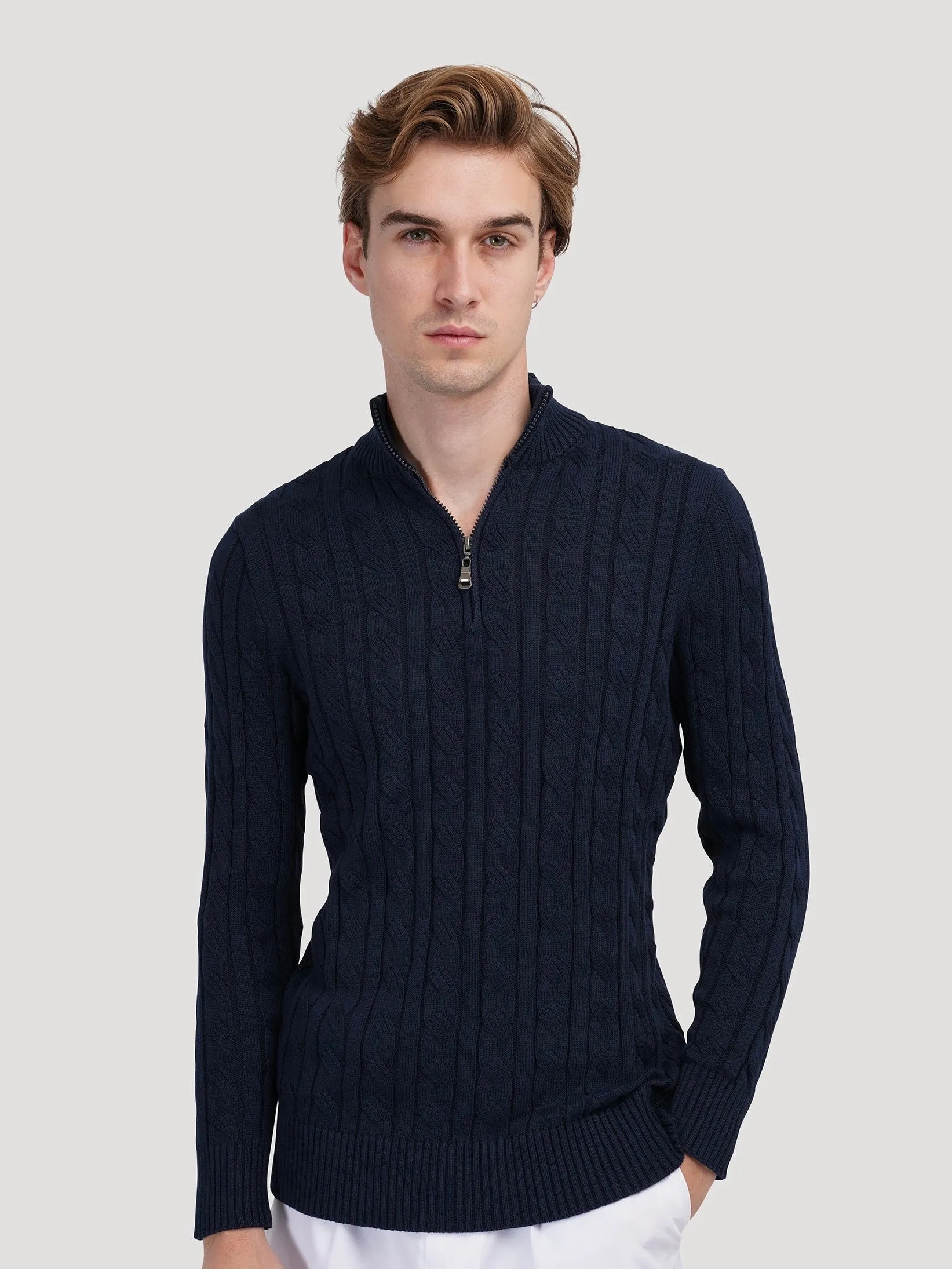 TAEBAEK Zipped Cable Sweater