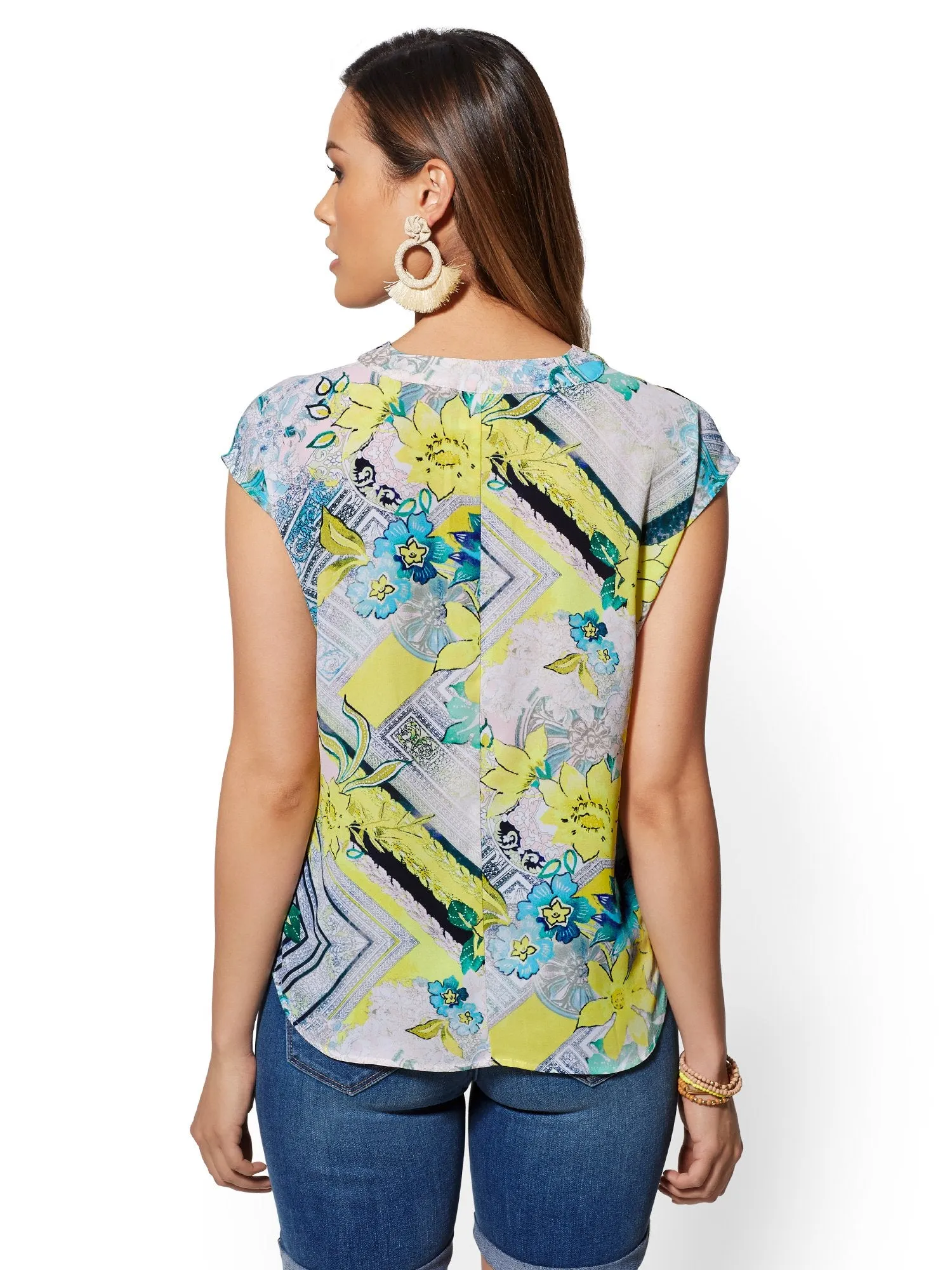 White Floral Tie-Front Wrap Blouse
