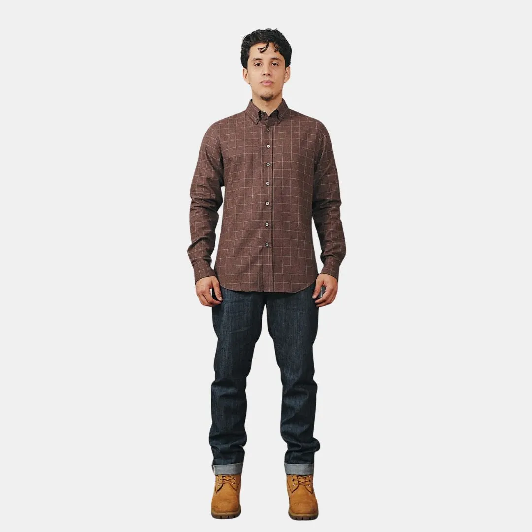 Windowpane Plaid Flannel Shirt (Mocha)